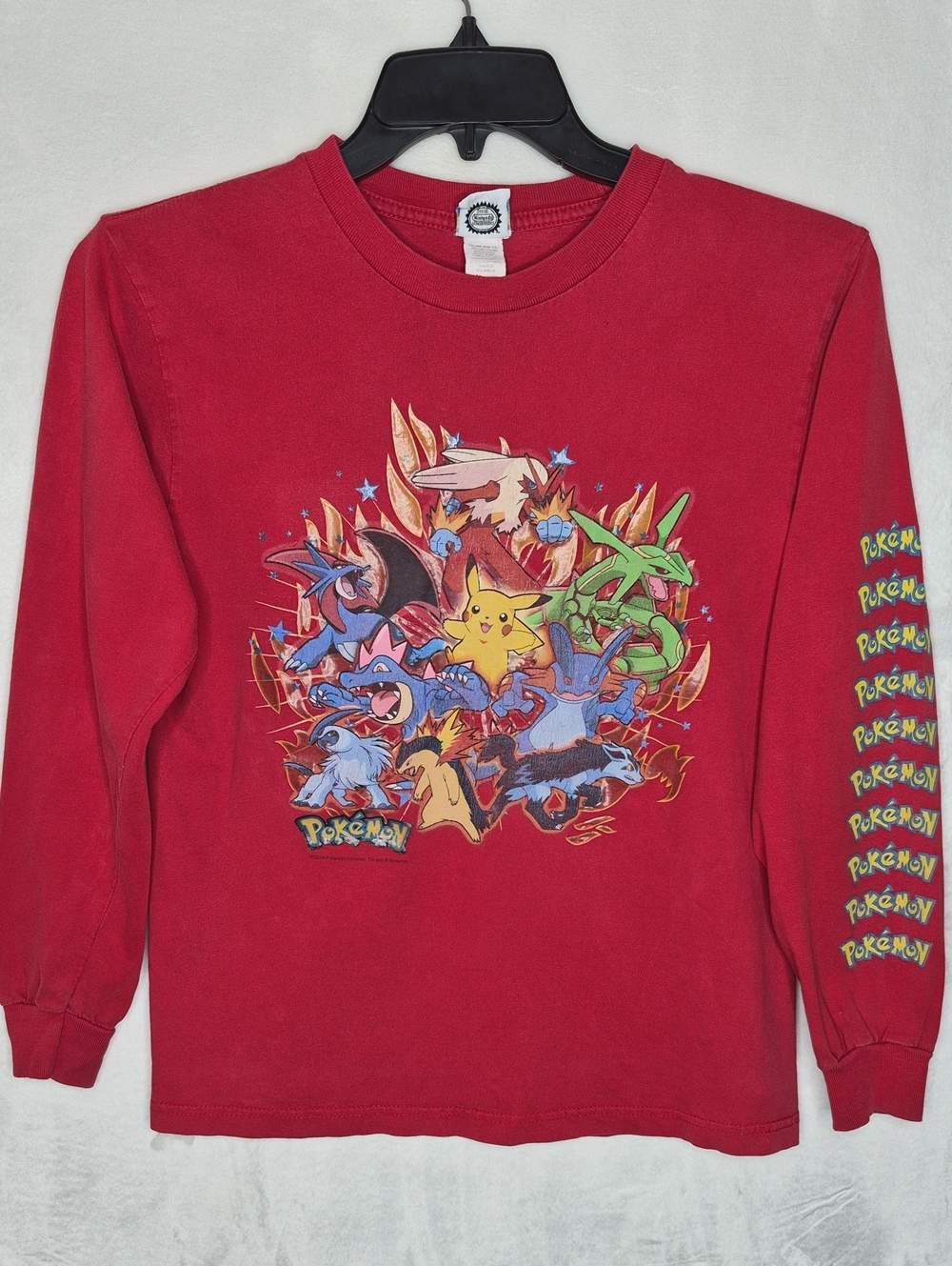 Vintage 2004 Nintendo Pokemon Long Sleeve Red Graphic T-Shirt Kids Size Large L